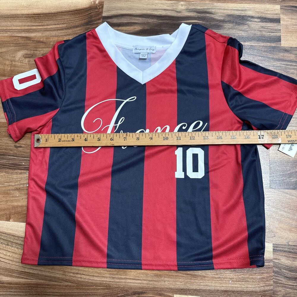 Harper & Ivy Girls France Soccer Jersey 10/12 Blue Red Stripped Polyester Top - Picture 9 of 9